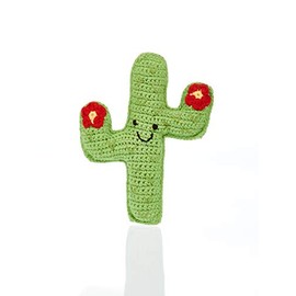 Pebble 200-018BA Fair Trade Friendly Cactus Buddy Baby Rattle with Red Flowers Suitable from Birth, 7-inch Width