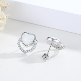 Generic StoryMidir Heart Stud Earrings for Women 925 Sterling Silver Hypoallergenic Love Heart Opal Earrings Jewelry Gifts
