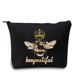 LEVLO Funny Queeen Bee Cosmetic Bag Makeup Bag Boss Lady Crown Alpha Gift Beeyoutiful Queeen Bee Makeup Zipper Bag for Women Girls Beekeepers, Beeyoutiful Black, Cosmetic bag