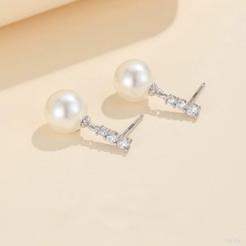 Geelein Dangle Earrings Red Ball Drop 925 Sterling Silver Post Round Cubic Zirconia Stud Bridal Wedding Earrings for Women 10MM, White Pearl