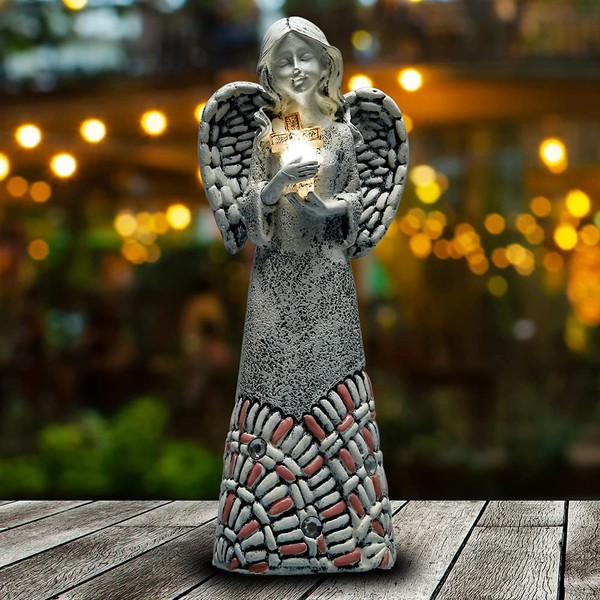 Yiosax Garden Angel Statues Outdoor Decor - Moonrays Solar Angel Figurines Lights Angel Décor for Home，Patio, Yard Art, Memorial & Blessing Gifts,Garden Gifts for Grandma（10.24inch）