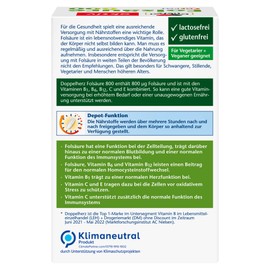 Doppelherz Folic Acid 800 Depot - With Vitamin C, B6 and B12 to Support the Normal Function of the Immune System - 1 x 60 Tablets