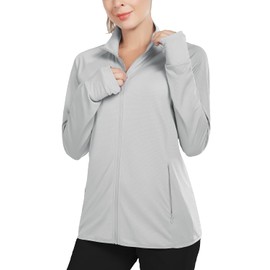 baleaf Women's Athletic Jackets Full Zip Long Sleeve Sun Shirts Running Lightweight UPF 50+ Zipper Pockets Quick Dry Gray Size XL