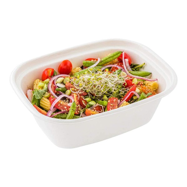 Restaurantware Pulp Tek 60 Ounce Bagasse Containers 100 Grease Impervious Salad Plates - Lids Sold Separately Microwavable White Bagasse Plates Reinforced Rim Sturdy For Salads Or More