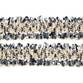 CRAFTMEMORE Luxury Tweed Lace Trim Ribbon Fabric Trimmings Embroidered Applique DIY Costume Sewing Craft (Gold on Blue Gray x 5 Yards)