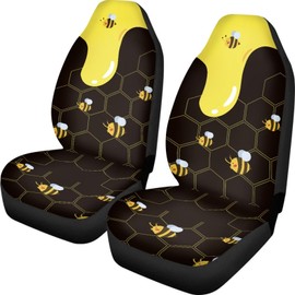 Forchrinse Bee Car Seat Covers Set 2 Pieces Universal Fit Anti-Slip Car Front Seat Protector for Sedan, Truck, SUV