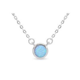 AFFY 14k White Gold Over Sterling Silver Round Synthetic Opal Necklace|Synthetic Opal Necklaces for Women