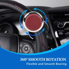 Stainless Steel Steering Wheel Spinner Sport Maneuvering Knob Cow Leather Cover Swivel Suicide Knob Universal Fit for Cars, Trucks, Boats (Red)