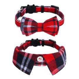 Faleela 2 Pack/Set Cat Collar with Cute Bow Tie and Bell,Breakaway Plaid Shirt Collar for Kitty Adjustable Safety