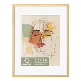 HappyHapi Gold 11x14 Picture Frame - Aluminum Frame Fits 8x10 with Mat or 11x14 Without Mat, Rustproof Gold Decor for Home & Office Wall Mounting - 1 Pack
