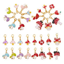 BEEFLYING Pack of 16 Knitted Alloy Marking Pendants Mushroom Stitch Markers Knitting and Crochet Tools for Necklaces, Zip Pendants (Mushroom)