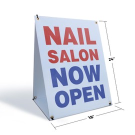 Nail Salon Now Open Sidewalk Sign 18 Inch x 24 Inch A-Frame Images On Both Sides | Grand Opening, Walk-Ins Welcome, Professional Services | Made in USA