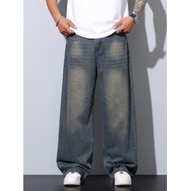 DFGIGT Mens Wide Leg Baggy Jeans Y2k Casual Fashion Loose Denim Pants Work Office Streetwear Hip Hop 2000s Jinco Oversized Relaxed Extreme Skater Skateboard Nostalgia,A10 Retro Blue,Large