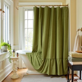 MUGINYU Sage Green Velvet Shower Curtain - Shaby Chic Ruffle Bath Curtain Heavy Duty 72x72 Inch for Bathroom, Hotel Luxury, 12 Hooks,Farmhouse French Country Aesthetic Bathroom Decor Set