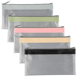 5 PCS Small Zipper Pouch,Waterproof Clear Coin Purse,Portable Small Clear Makeup Bag,Suitable for Office School Supplies Makeup Travel Accessories (Black/Beige/Sakura Pink/Grey/Mint Green)