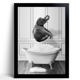 Funny Elephant Bathroom Wall Art - Washing Elephant In Bathtub Bathroom Pictures for Wall Farmhouse Animal Paintings Please Seat Yourself Bathroom Sign Framed Artwork Rustic Canvas Print Decor