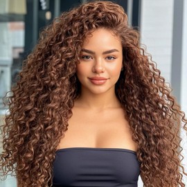 Xtrend 18 Inch Pre Looped Micro Curly Crochet Hair 8 Packs Honey Brown Brazilian Braid Curly Crochet Hair Extensions Water Wave Synthetic Deep Wave Crochet Hair For Black Women(30 Strands/Pack，350#)