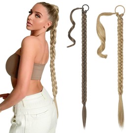 KAYEF Ponytail Extensions, 2 Pieces Extensions Braid, Ponytail Wig, Braid Extension, Braid Wig (Flax, Blonde)