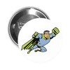 Round Pinback Button Pin Brooch Super Hero Blue and Green