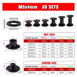 YIXISI 30 Set M5x4mm Chicago Binding Schrauben Kit, Buchbindeschrauben, Chicago Bindeschrauben, Leder Nieten, für Leder Dekoration, Bookbinding, Pistole Schwarz