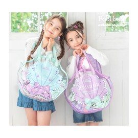 Arisana Pool Bag, Girls, Vinyl, Beach Bag, Stylish, Shell-shaped, Sea Shell, Ribbon, unicorn blue, Free size
