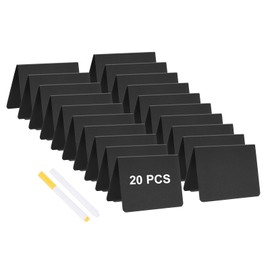 PATIKIL 4" x 3" Tabletop Chalkboard Signs, 20 Pcs Small Chalkboard Signs V Shape Table Food Labels with 1 White Pen and 1 Yellow Pen for Parties Weddings Buffet Birthday Bakery, Black
