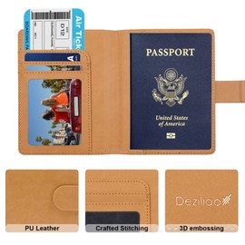 Deziliao Passport and Vaccine Card Holder Combo, PU Leather Passport Holder with Vaccine Card Slot, Passport Wallet for Men and Women, Brown, Classic