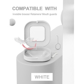 HEMILAB® Retainer Case with Mirror, Slim Aligner Case with Vent Holes, Compatible with Invisalign, Mouth Guard Box with Retainer Removal Tool, White