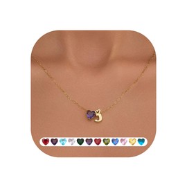 Marsquesa Graduation Gifts June Initial Birthstone Necklace for Women Trendy, Dainty 14K Gold Heart Letter Necklace Tiny Birthday Necklaces for Teens Gold Jewelry (J, 06-June-Alexandrite)