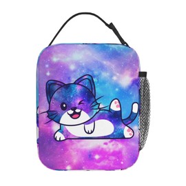 Mrublnel Galaxy Cat Printed Insulated Lunch Box Portable Lunch Bag with Detachable Handle,Reusable Lunchbox for Girls Boys Adults (Mrlunchbag-2302)