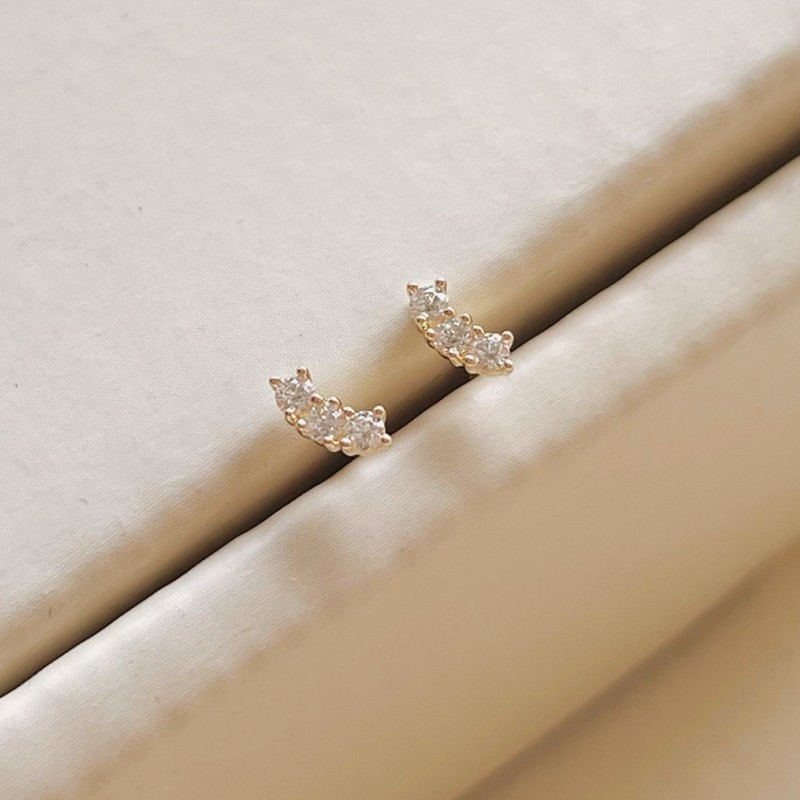 14k mini cubic line piercing earrings thickness quantity / 14k