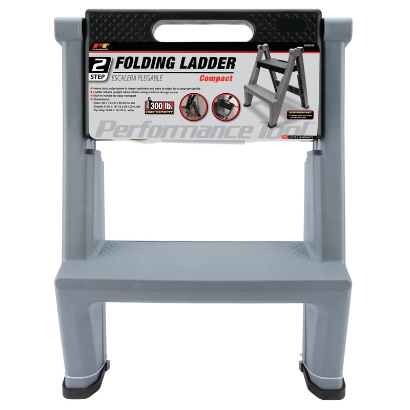 Performance Tool W85040 Heavy Duty 2-Step Folding Ladder, 300lb Weight