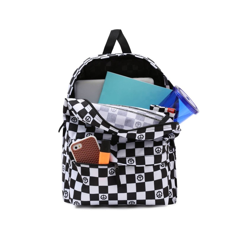 Vans Realm Flying V Black Ashley Blue Backpack, Black/White
