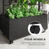 Wooden Elevated Garden Bed with Trellis and Wheels Outdoor Planter