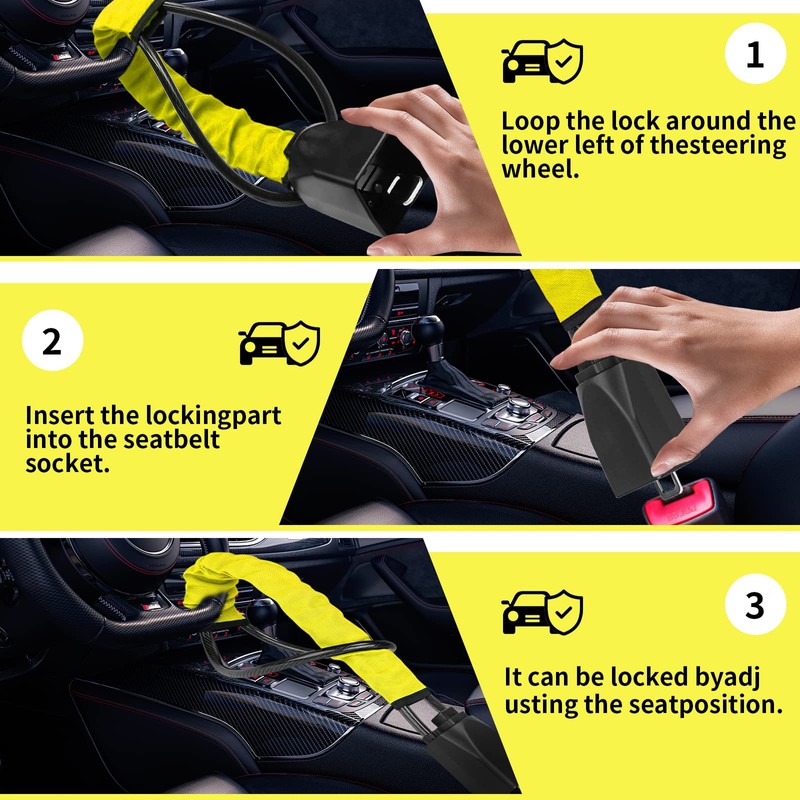 Universal Car Steering Wheel Lock with 3 Keys, High Visibility