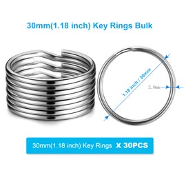 YHYZ 1.2 inch Key Rings (Round) Bulk (30pcs), 30mm Sliver Metal Spilt Key Rings Set, for Kechain Chain/Dog Collar tag/DIY Craft Jewelry Making/Car Key