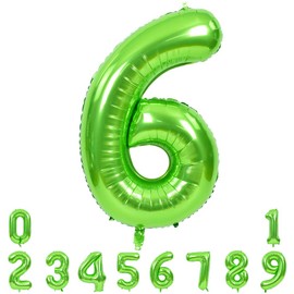 40 Inch Large Green Numbers Balloons 0-9, Number 6 Digit 6 Helium Balloons, Foil Mylar Big Number Balloons for Birthday Party Anniversary Supplies Decoration