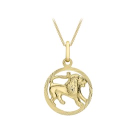 Carissima Gold Women's Round Zodiac Pendant 9 Carat Yellow Gold Diamond Cut on Flat Curb Chain 9 Carat 20 46 cm, Yellow Gold, Diamond