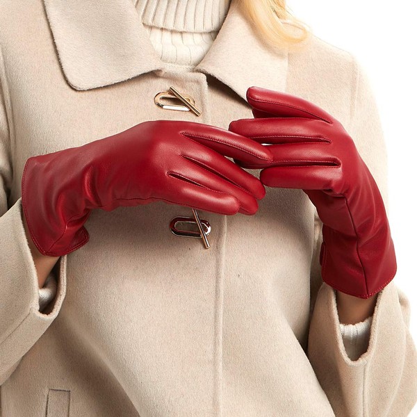 MGGMOKAY Womens Touchscreen Nappa Lambskin Leather Gloves(100% Cashmere Lining),Red,X-Large
