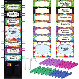 Eersida 57 Pcs Behavior Clip Chart for Classroom Behavior Management Student Track Reward Pocket Chart Hanging Bulletin Board Teacher Supplies for School Office Preschool Homeschool(Rainbow)