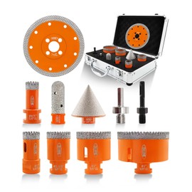 BGTEC Diamond Hole Saw Kit - 9PCS 20/25/35/50/75mm Drill Bits & 20mm Milling Finger Bit & 50mm Chamfering Bit & SDS/HEX & 125mm Tile Blade for Porcelain Tile Ceramic Granite Marble Stoneware
