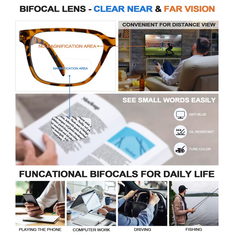 WEMOOTANTS Large Bifocal Reading Glasses 1.25 for Men Blue Light