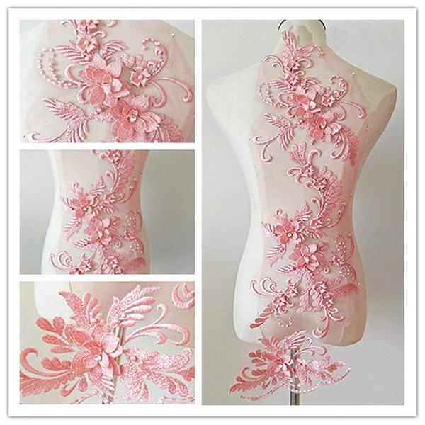 3d Lace Appliqué Flower Patch Great for DIY Decorated Craft Sewing Costume Evening Bridal Top 3 in 1 20cm*72cm A1 (Pink)