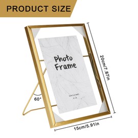 YYTECH Pack of 2 Gold Picture Frames 20 x 15 cm Picture Frame Standing Glass Desktop Freestanding Photo Frame Modern Photo Frame Portrait Picture Frame for Portraits Landscapes Pets Families