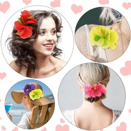 Ahoney 4 Pieces Hawaiian Hibiscus Flower Hair Accessories - Artificial Chiffon Barrettes, Pins for Women, Girls, Beach Luau Party Decor (Purple/Red/Pink/Yellow)