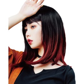 TefuRe H-6113R-N-BLK-C-RED Wig, Medium, Semi-Long, Full Wig, Wig, Small Face, Effect, Net Included, Red, Black, Natural Black x C Red