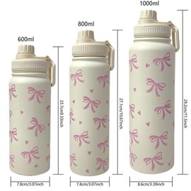 Bow Pattern Stainless Steel Vacuum Flask, 1 Count Portable Large Capacity Water Bottle, Summer Cool Bottle Drinking Cup for Home Office Outdoor Sports, Drinkware:_Big pink bow._800ML