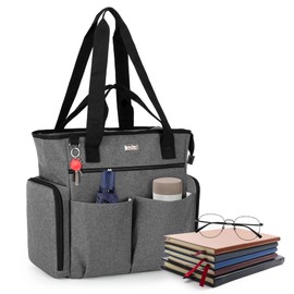 LoDrid Teacher Tote Bag with Padded Bottom, Teacher Utility Bag with 15.6â Laptop Compartments, Teacher Work Tote for Women, Teacher Carry Bag with Several Inner & Outer Pockets, Work & School, Gray