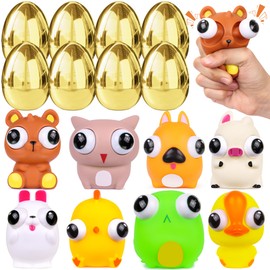 8 Pack Jumbo Golden Easter Eggs Fillers Eye-pop Fidget Toys, Easter Basket Stuffers Animals Easter Eggs with Toys Inside, Large Surprise Gold Egg for Kids Boys Girls Toddlers Easter Hunts Party Favors