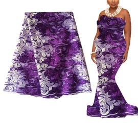 WorthSJLH African Lace Fabric 5 Yards 2022 Net Nigerian Lace French Lace Fabric Embroidered Guipure Cord Lace LF204(Purple)
